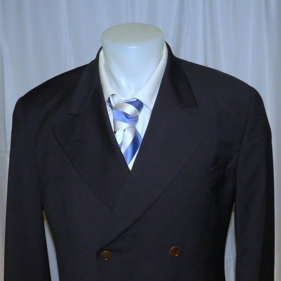 Romeo Gigli Vintage Solid Blue Peak Lapel Double Breasted Suit Jacket 40R - Picture 3 of 11